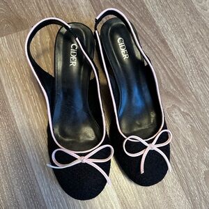 Cider Black Tweed Slingback Heels with Pink Trim